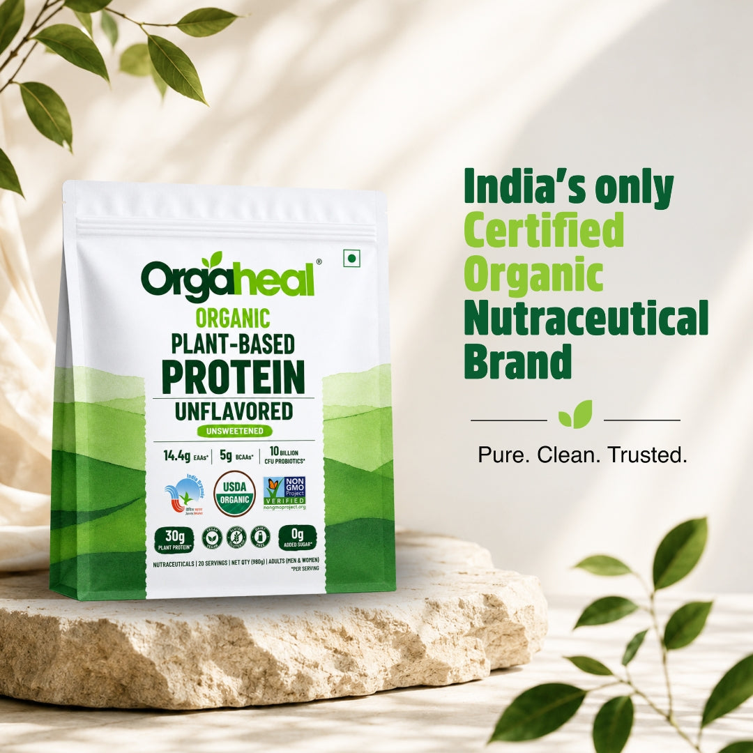 Orgaheal unflavored plant protein India's only certified organic nutraceutical brand pure clean trusted