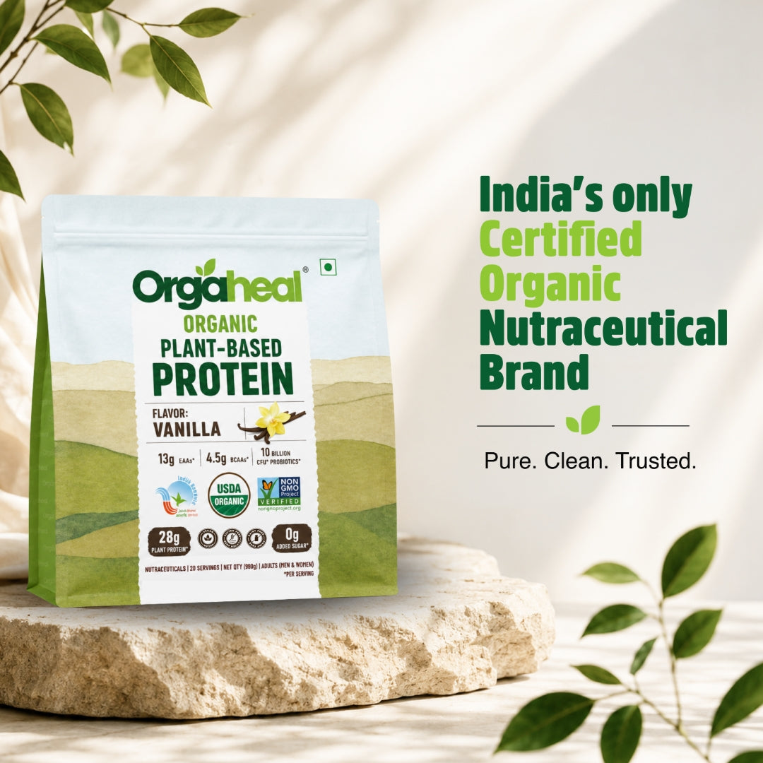 Orgaheal vanilla plant protein India's only certified organic nutraceutical brand pure clean trusted