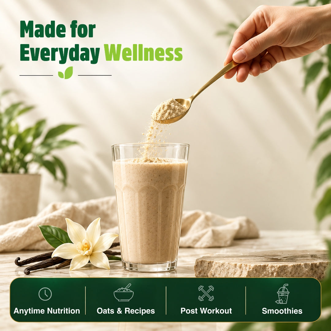 Orgaheal vanilla plant protein shake made for everyday wellness anytime nutrition post workout smoothies