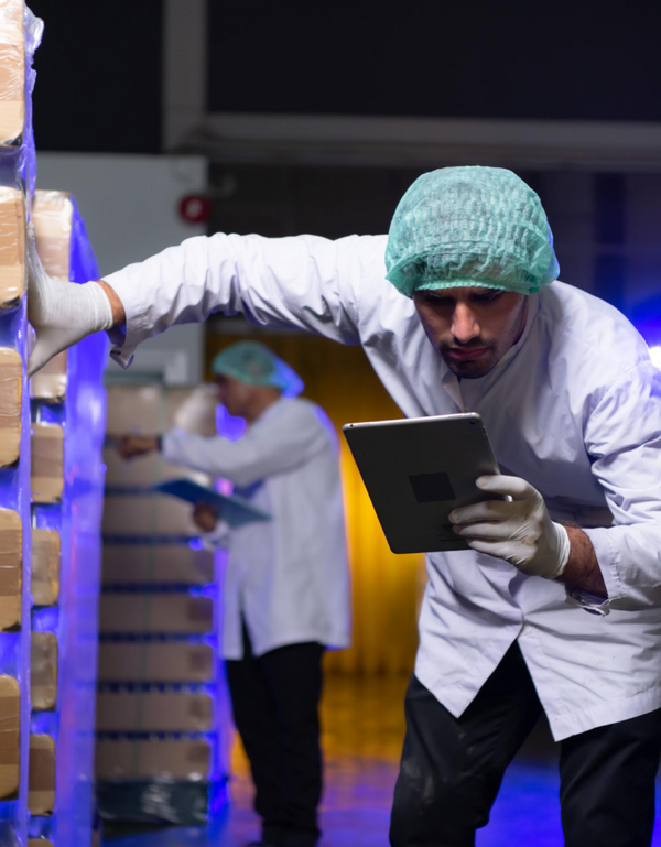 Orgaheal manufacturing facility staff performing quality control inspection with digital tablet