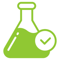 Lab tested flask icon with checkmark representing verified quality testing