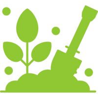 Organic farms icon with hand trowel representing gentle plant processing