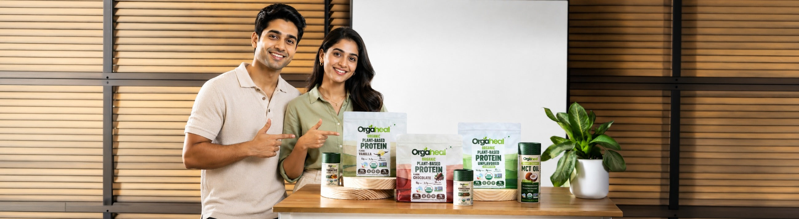 Orgaheal organic plant-based protein powder, turmeric, and MCT oil complete product range